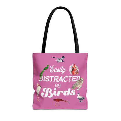 Easily Distracted by Birds Tote Bag in Pink - Fun and Quirky Bird Design for Bird Lovers