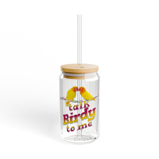 The Nerdy Birder Talk Birdy To Me 16oz Sipper Glass With Bamboo Lid
