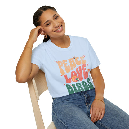 Peace Love Birds Unisex Softstyle T-Shirt - Retro Vibe Tee for Casual Wear