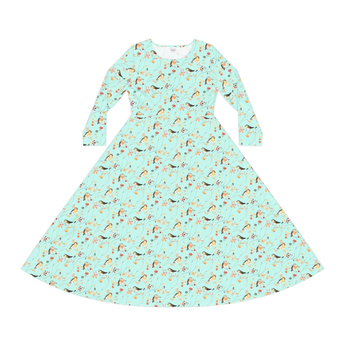 Mint Warbler Long Sleeve Dance Dress, Elegant Birder Dress, Bohemian Style Dress