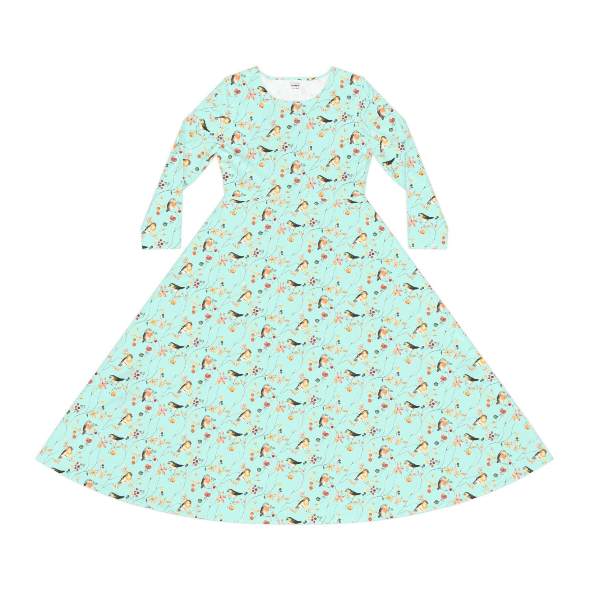 Mint Warbler Long Sleeve Dance Dress, Elegant Birder Dress, Bohemian Style Dress