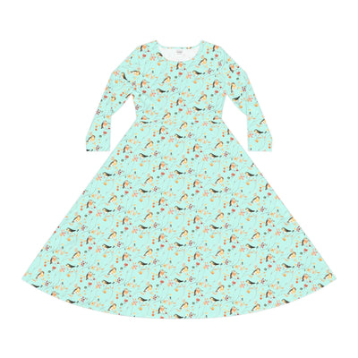 Mint Warbler Long Sleeve Dance Dress, Elegant Birder Dress, Bohemian Style Dress