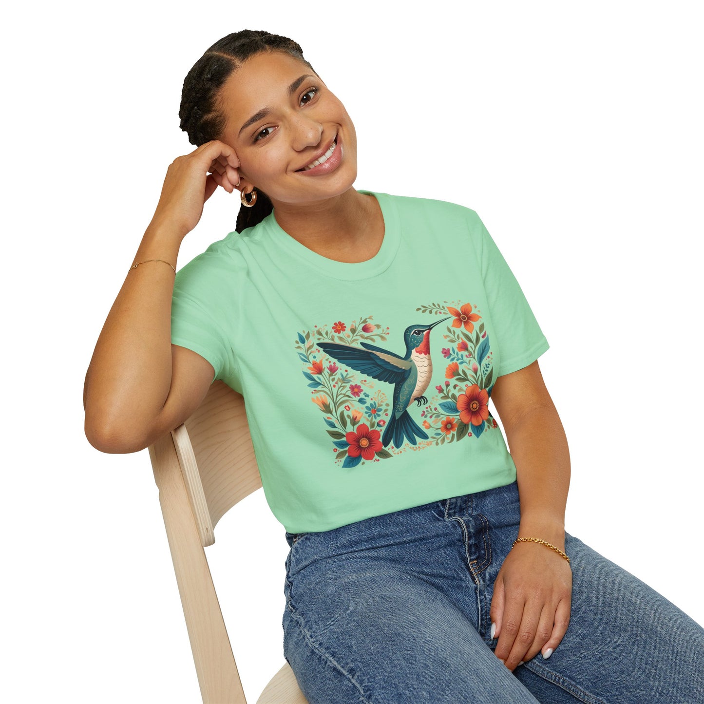 Hummingbird in Bloom Unisex Softstyle T-Shirt