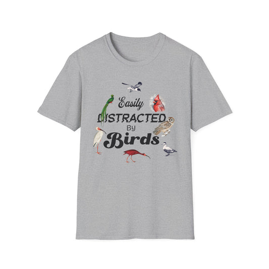 Easily Distracted by Birds T-Shirt - Unisex Softstyle Tee for Bird Lovers