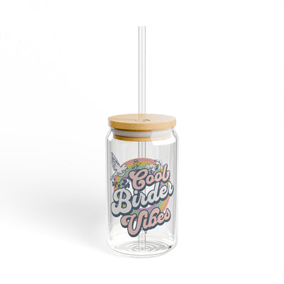 The Nerdy Birder Cool Birder Vibes 16oz Sipper Glass With Bamboo Lid