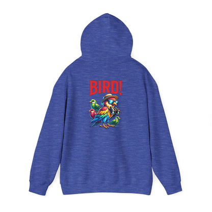 The Nerdy Birder - "Bird!" Back Design Unisex Hoodie - Cozy Sweatshirt for Nature Lovers