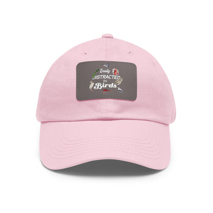 The Nerdy Birder Easily Distracted By Birds Dad Hat with Leather Patch, Casual Cap for Bird Lovers, Unisex