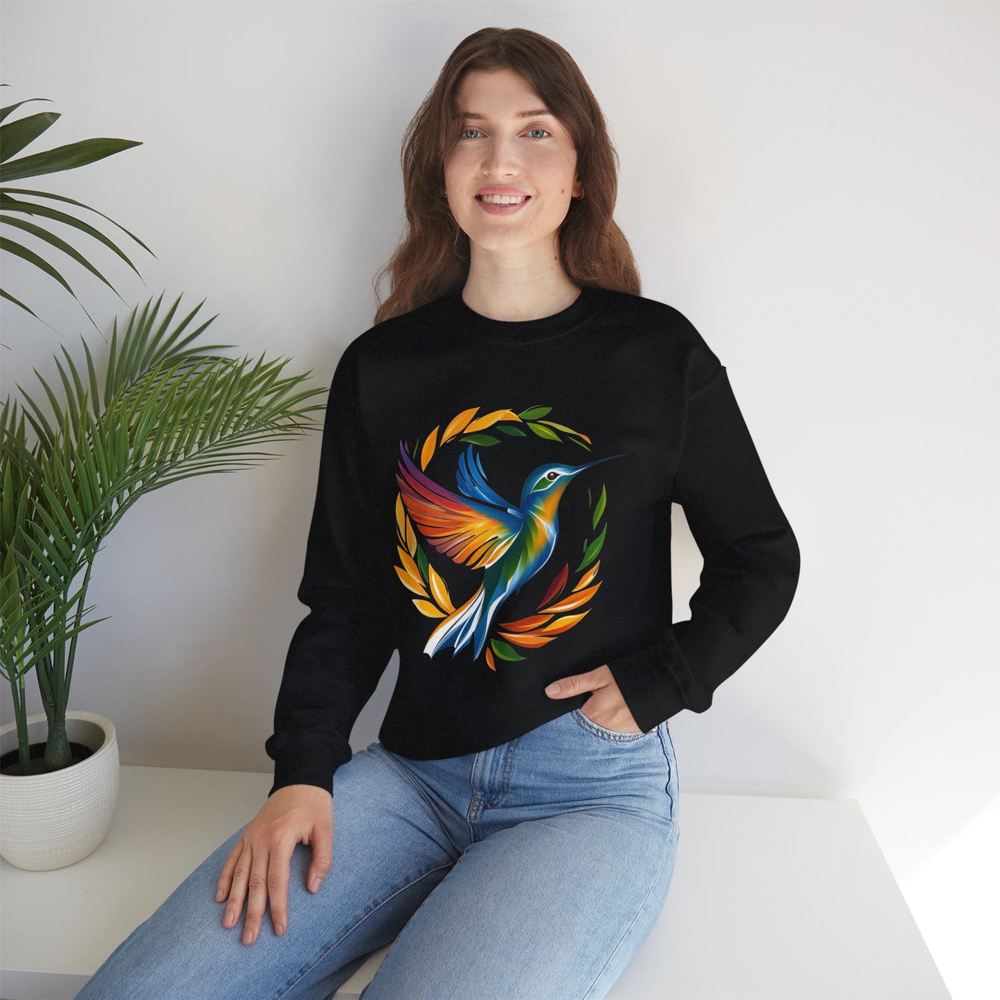 Hummingbird Rainbow Graphic Unisex Crewneck Sweatshirt