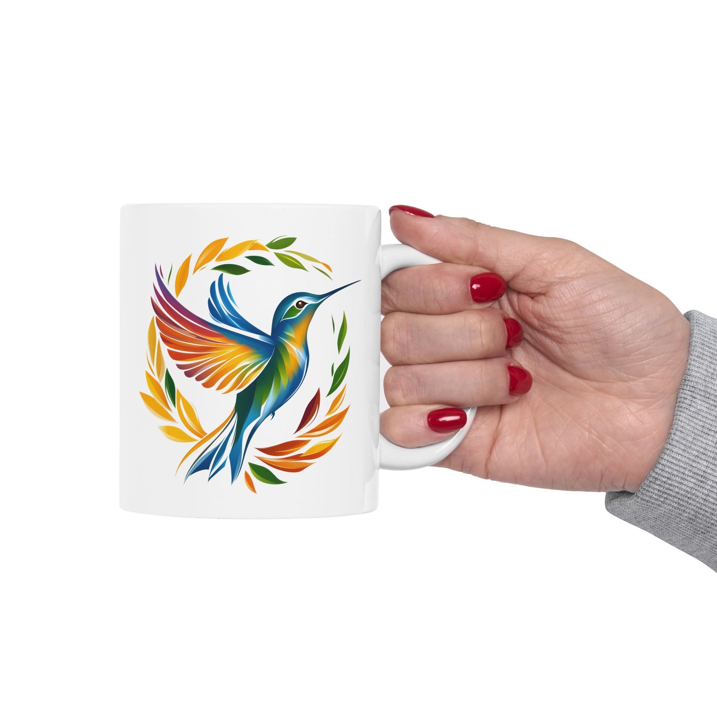 Hummingbird Rainbow White Ceramic Mug