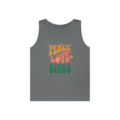 The Nerdy Birder Peace Love Birds Tank Top, Gift for Bird Lovers, Unisex Summer Wear, Fun Casual Tank
