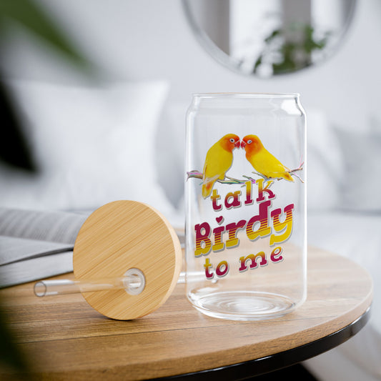 The Nerdy Birder Talk Birdy To Me 16oz Sipper Glass With Bamboo Lid