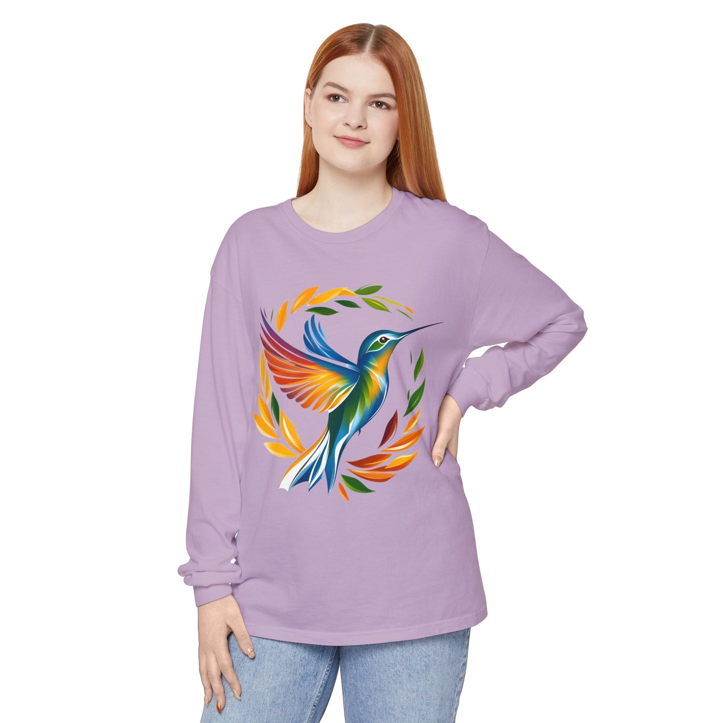 Hummingbird Rainbow Garment-dyed Long Sleeve T-Shirt