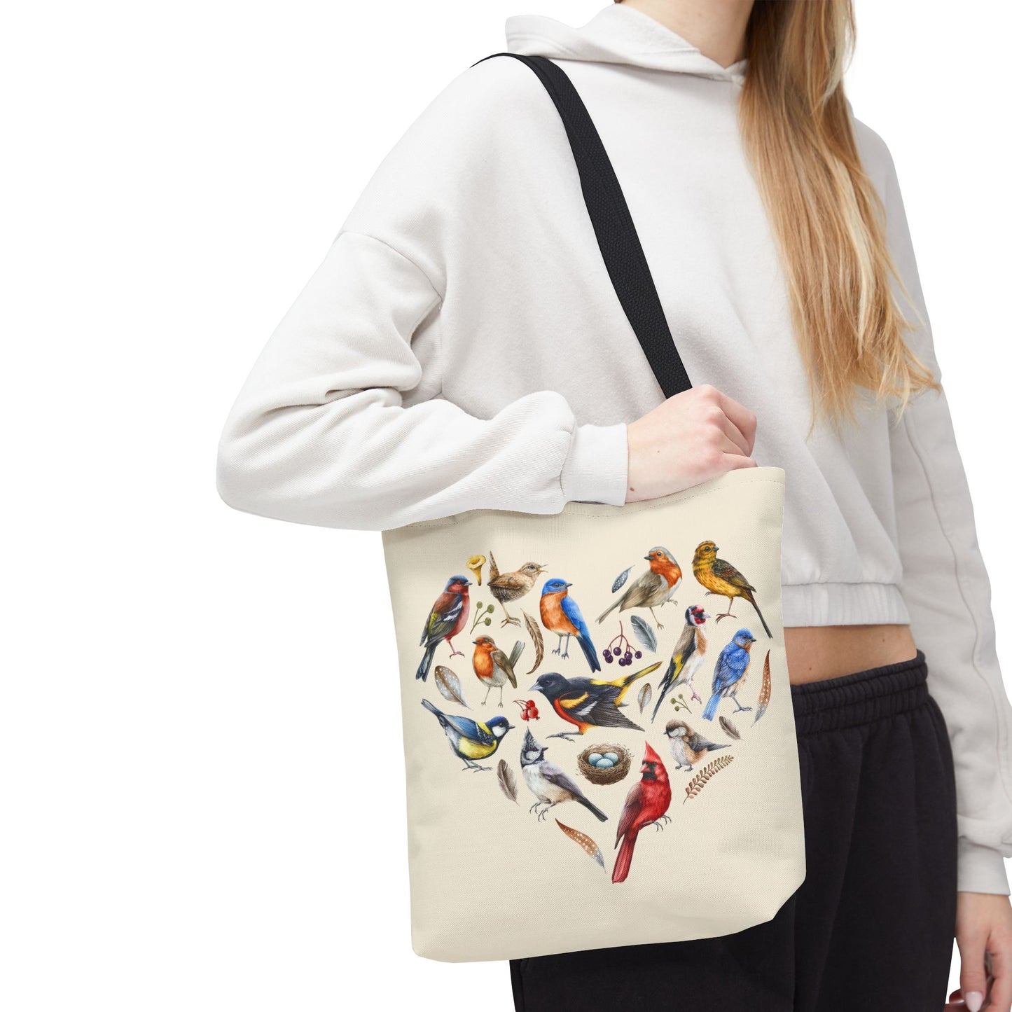 Heart of Birds Tote Bag - Natural color - Heart Design for Nature Enthusiasts