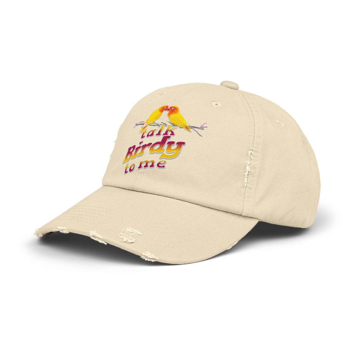 Talk Birdy To Me Distressed Cap, Casual Hat for Bird Lovers, Unique Gift for Nature Enthusiasts, Trendy Apparel for Outdoor Adventures