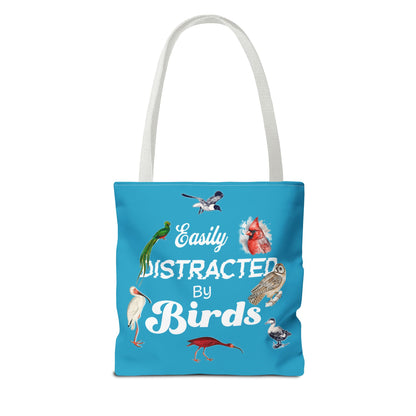 Easily Distracted by Birds Tote Bag in Teal - Fun and Quirky Bird Design for Bird Lovers
