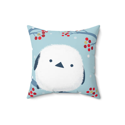 Winter Snow Bird & Cherry Blossom Accent Decorative Pillow - Winter Themed Accent Cushion
