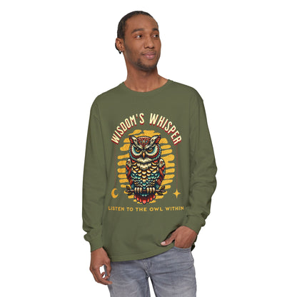 Wisdom's Whisper Owl Long Sleeve T-Shirt for Unisex - Listen to the Owl Within, Perfect Gift for Nature Lovers