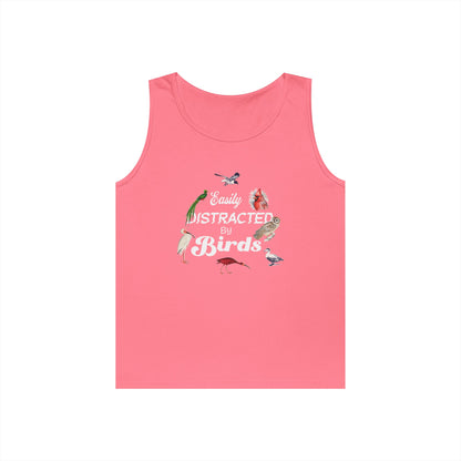 The Nerdy Birder Easily Distracted By Birds Tank Top, Gift for Bird Lovers, Unisex Summer Wear, Nature Lover's Apparel, Fun Casual Tank
