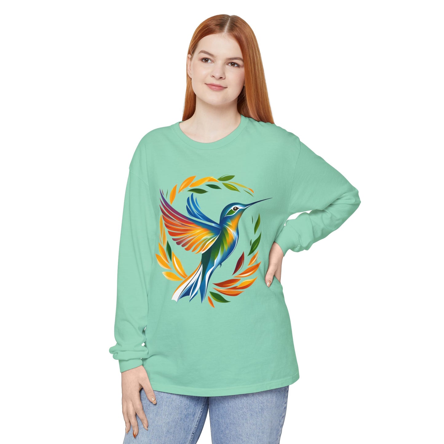 Hummingbird Rainbow Garment-dyed Long Sleeve T-Shirt