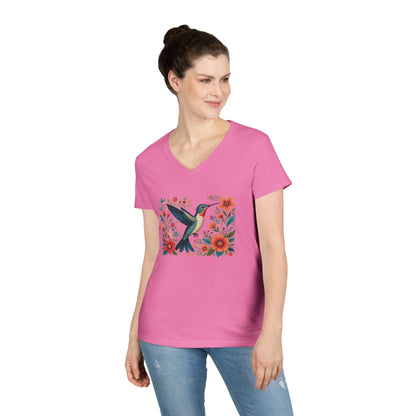 Hummingbird Blooms Ladies' V-Neck T-Shirt