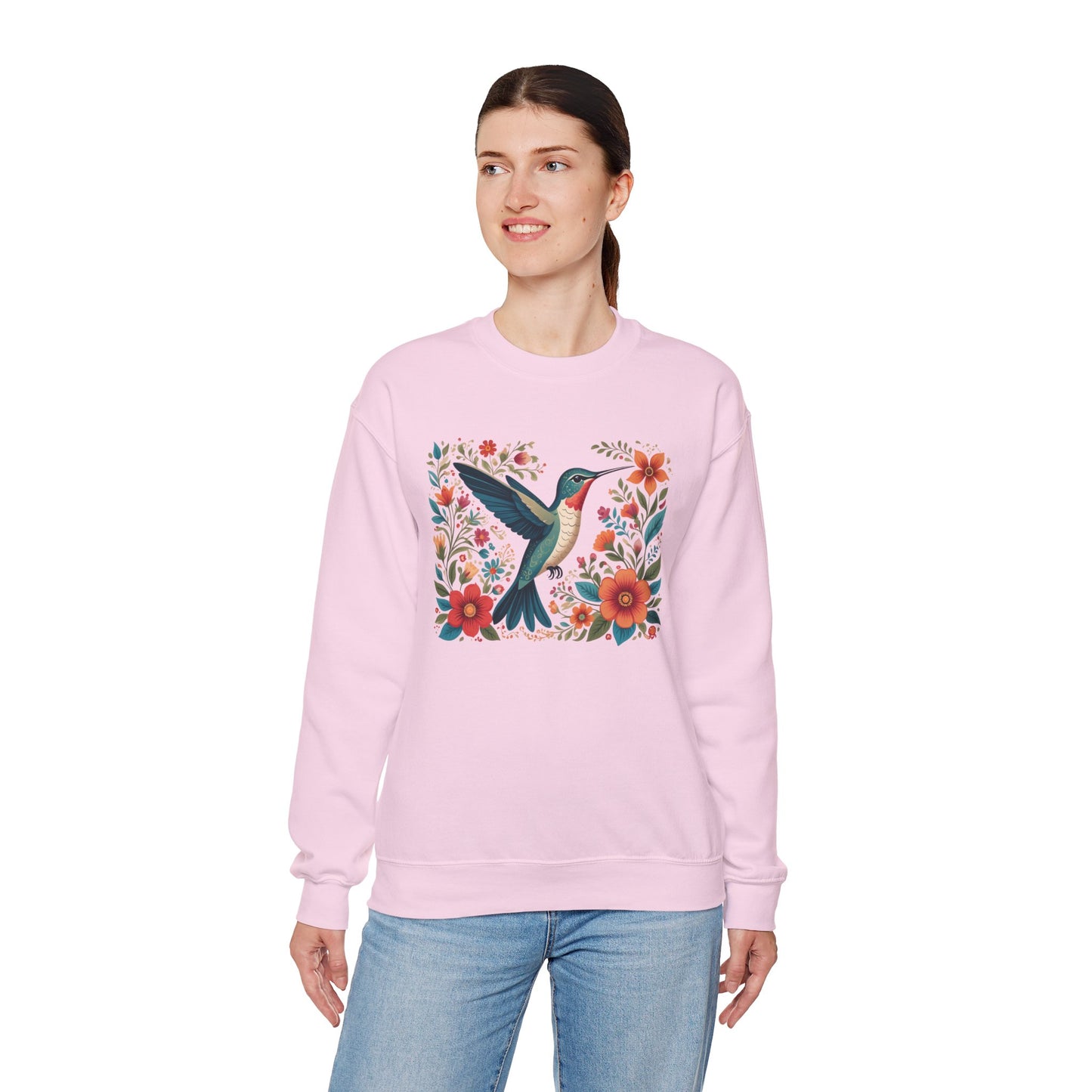 Hummingbird In Bloom Graphic Unisex Crewneck Sweatshirt
