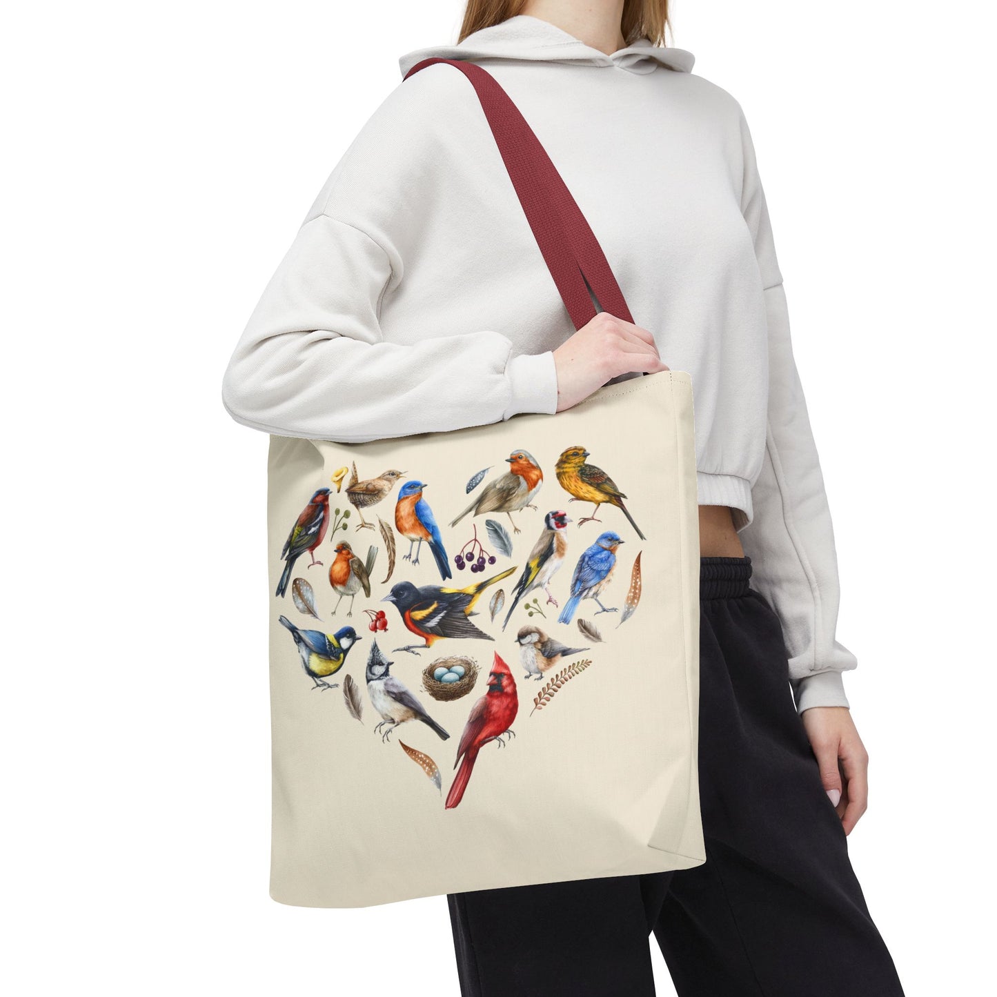 Heart of Birds Tote Bag - Natural color - Heart Design for Nature Enthusiasts