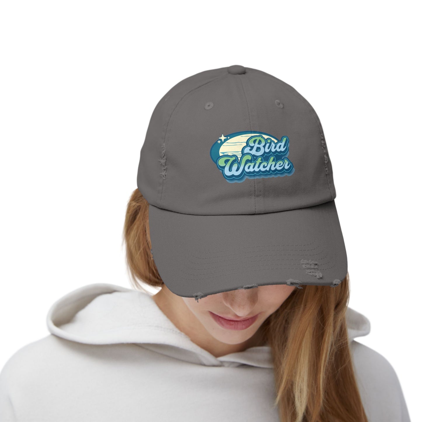 The Nerdy Birder Bird Watcher Teal Vintage Style Hat - Unisex Distressed Cap