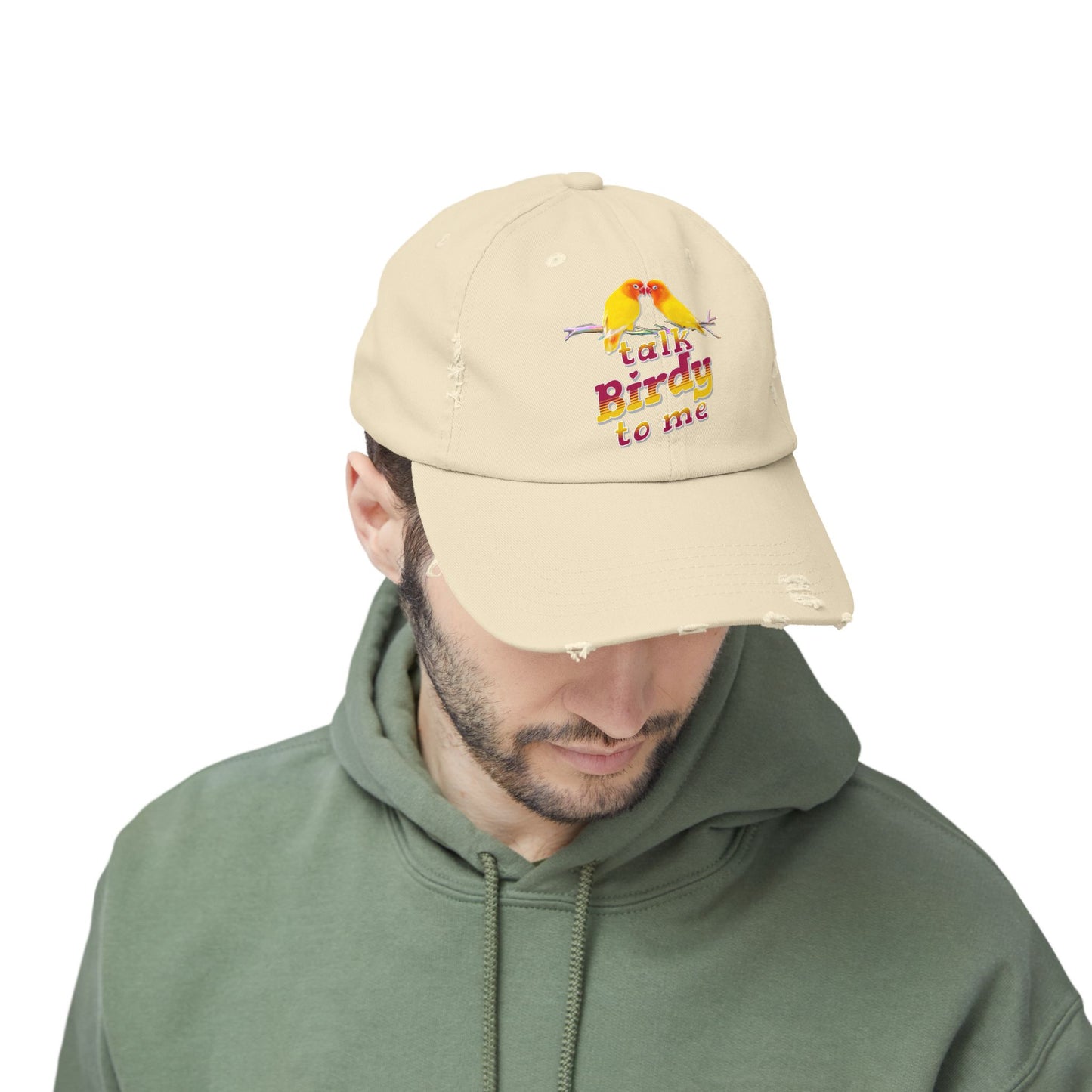 Talk Birdy To Me Distressed Cap, Casual Hat for Bird Lovers, Unique Gift for Nature Enthusiasts, Trendy Apparel for Outdoor Adventures