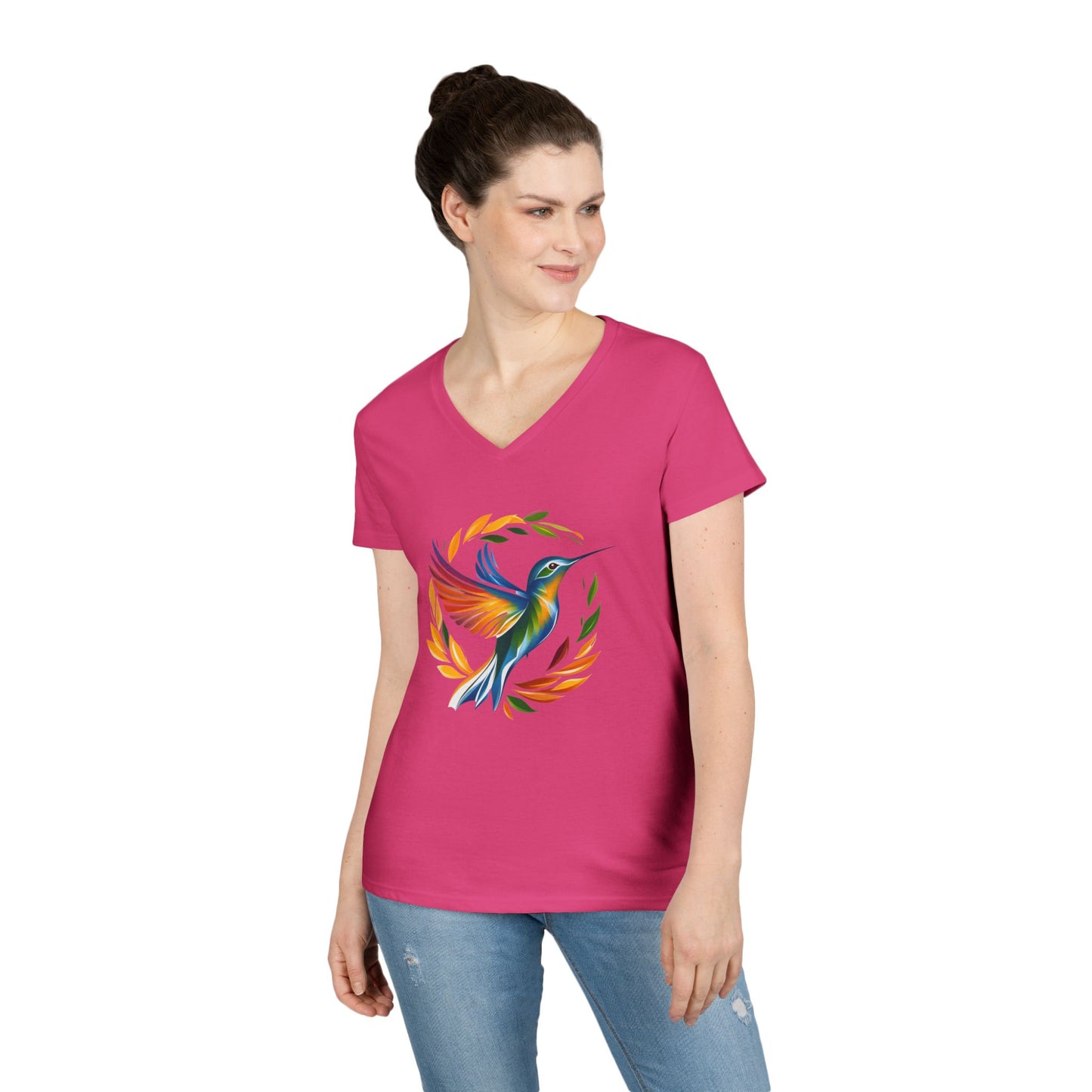 Rainbow Hummingbird Ladies' V-Neck T-Shirt