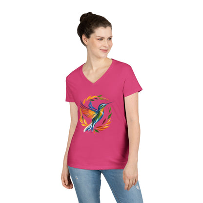 Rainbow Hummingbird Ladies' V-Neck T-Shirt