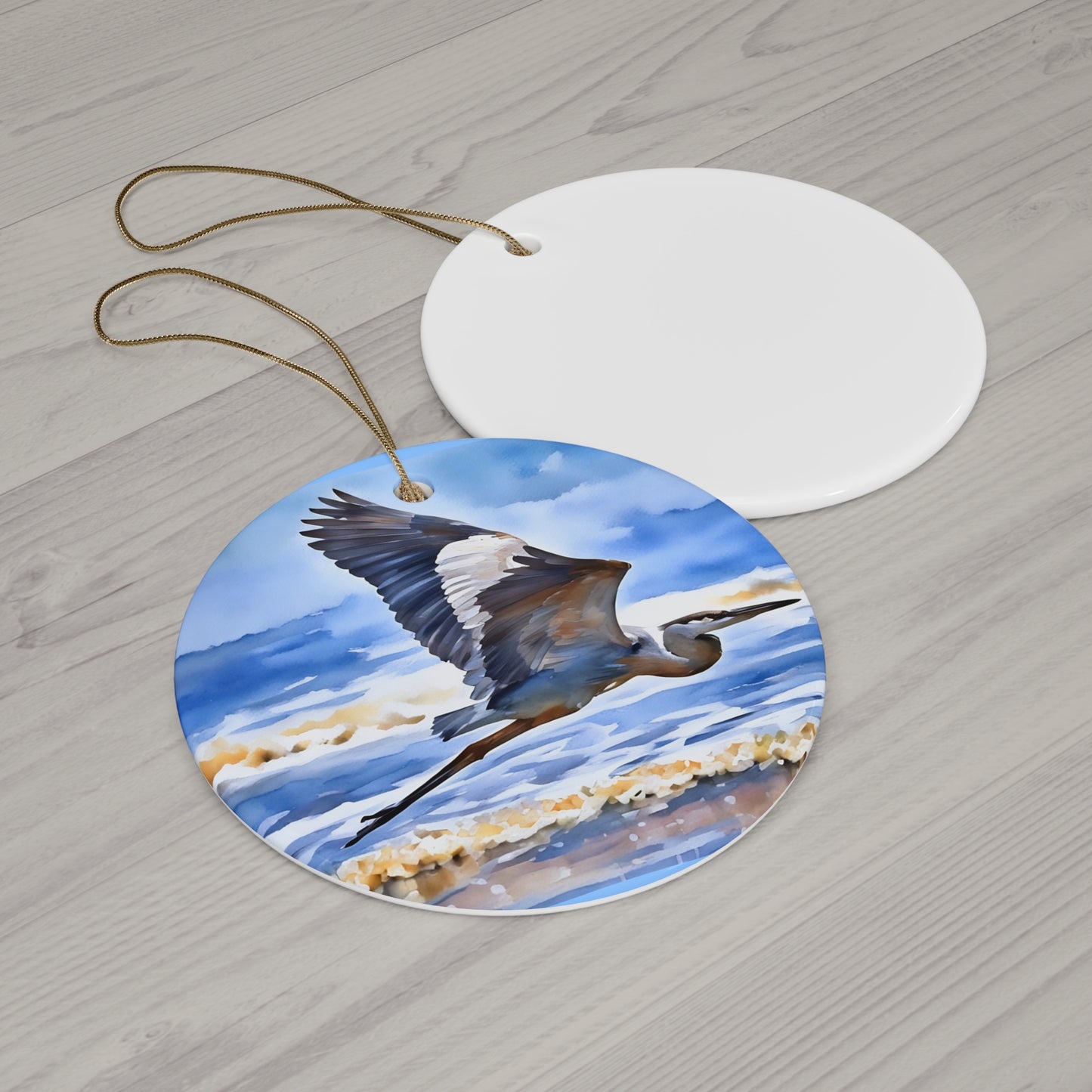 Flying Great Blue Heron Ceramic Ornament —3 Shapes