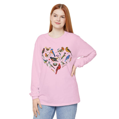 The Nerdy Birder Bird Heart Unisex Garment-dyed Long Sleeve T-Shirt