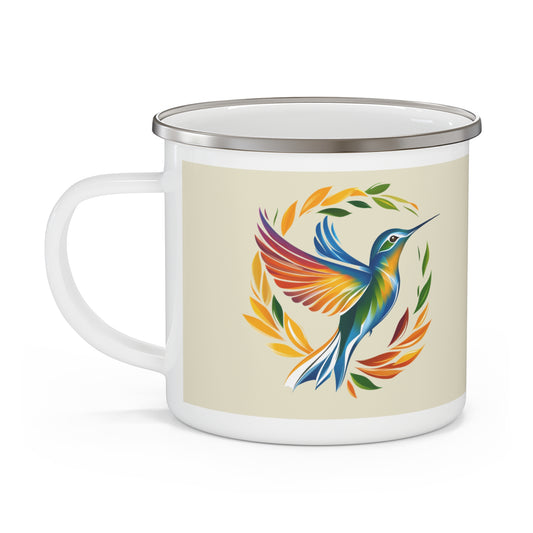 Hummingbird Rainbow Enamel Camping Mug - Nature Lover Gift, Outdoor Adventure Drinkware
