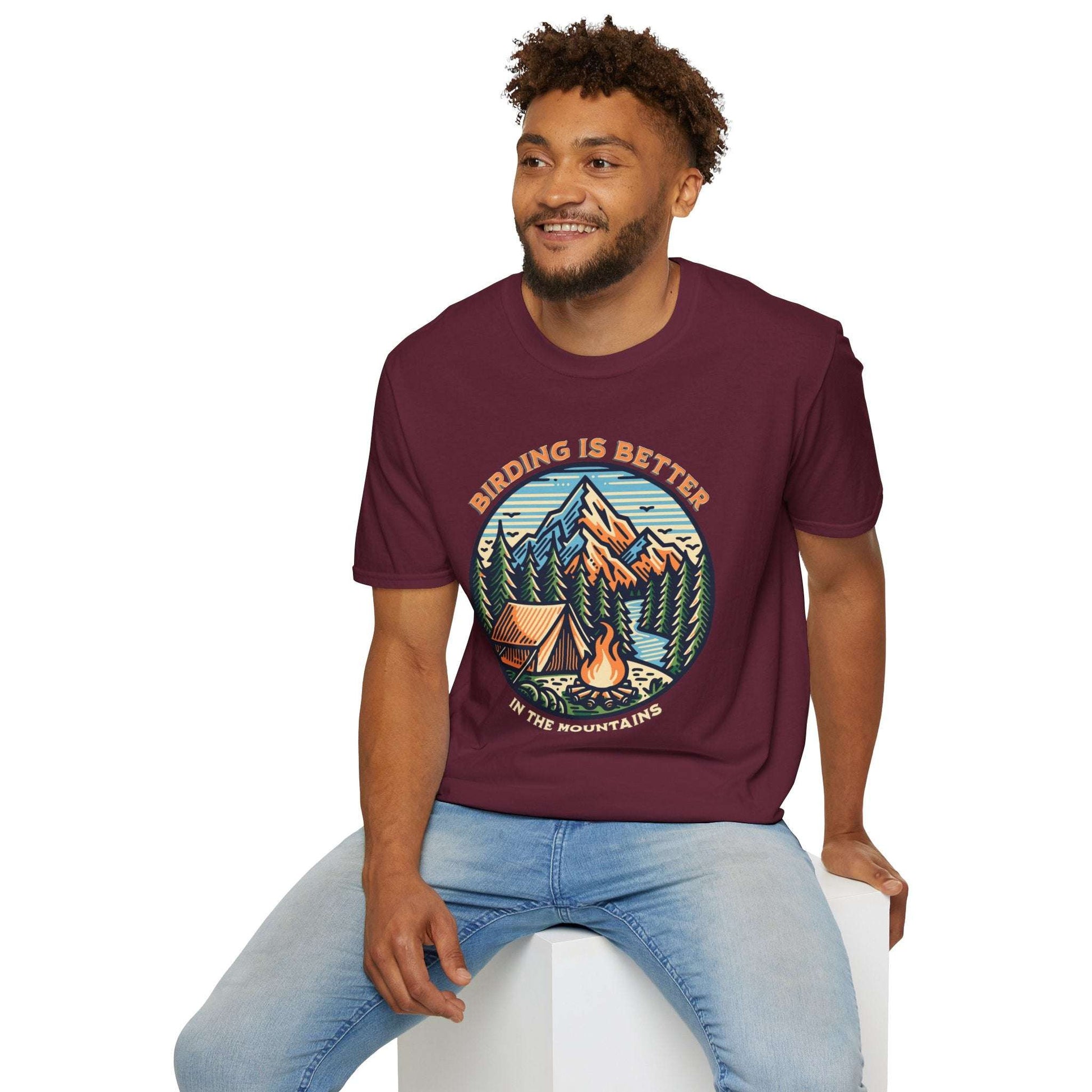 Birding in The Mountains Unisex Softstyle T-Shirt - Nature Lover's Gift