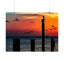 Scenic Matte Horizontal Poster - Serene Sunset with Pelicans and Wind Turbines