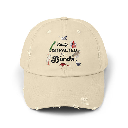 Easily Distracted By Birds Vintage Style Hat - Unisex Distressed Cap