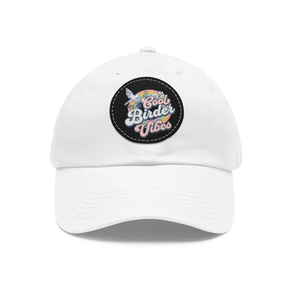 The Nerdy Birder - "Cool Birder Vibes" Dad Hat, Leather Patch Cap, Perfect Gift for Dads, Nature Lovers, Casual Style Cap, Summer Accessories