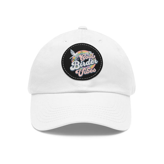 The Nerdy Birder - "Cool Birder Vibes" Dad Hat, Leather Patch Cap, Perfect Gift for Dads, Nature Lovers, Casual Style Cap, Summer Accessories