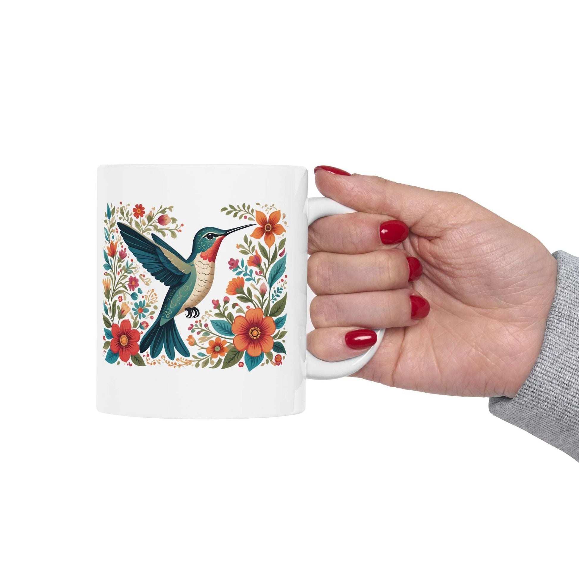 Hummingbird in Bloom White Ceramic Mug