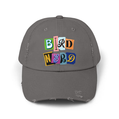 The Nerdy Birder - "Bird Nerd" Distressed Cap, Casual Hat for Bird Lovers, Unique Gift for Nature Enthusiasts, Trendy Apparel for Outdoor Adventures