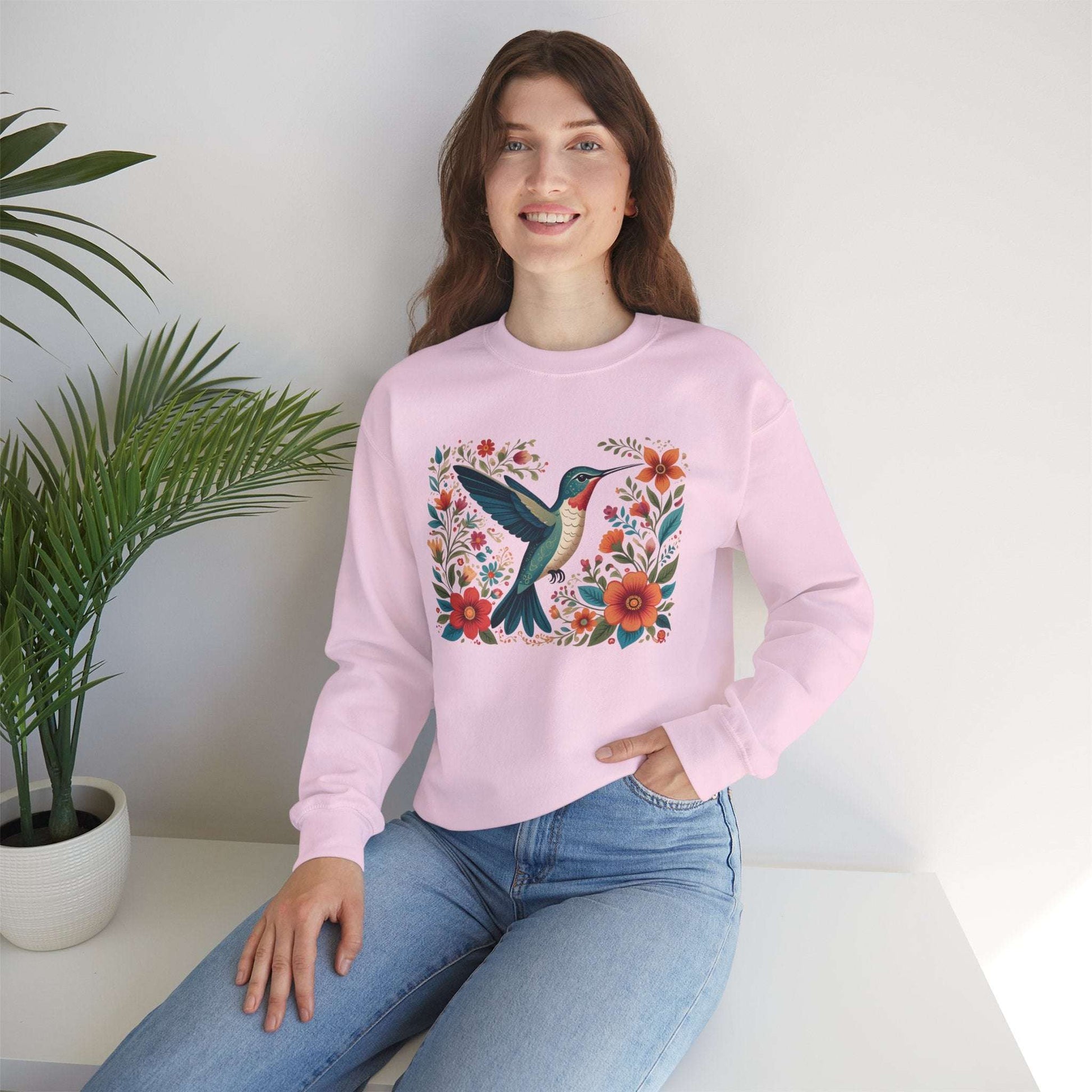 Hummingbird In Bloom Graphic Unisex Crewneck Sweatshirt