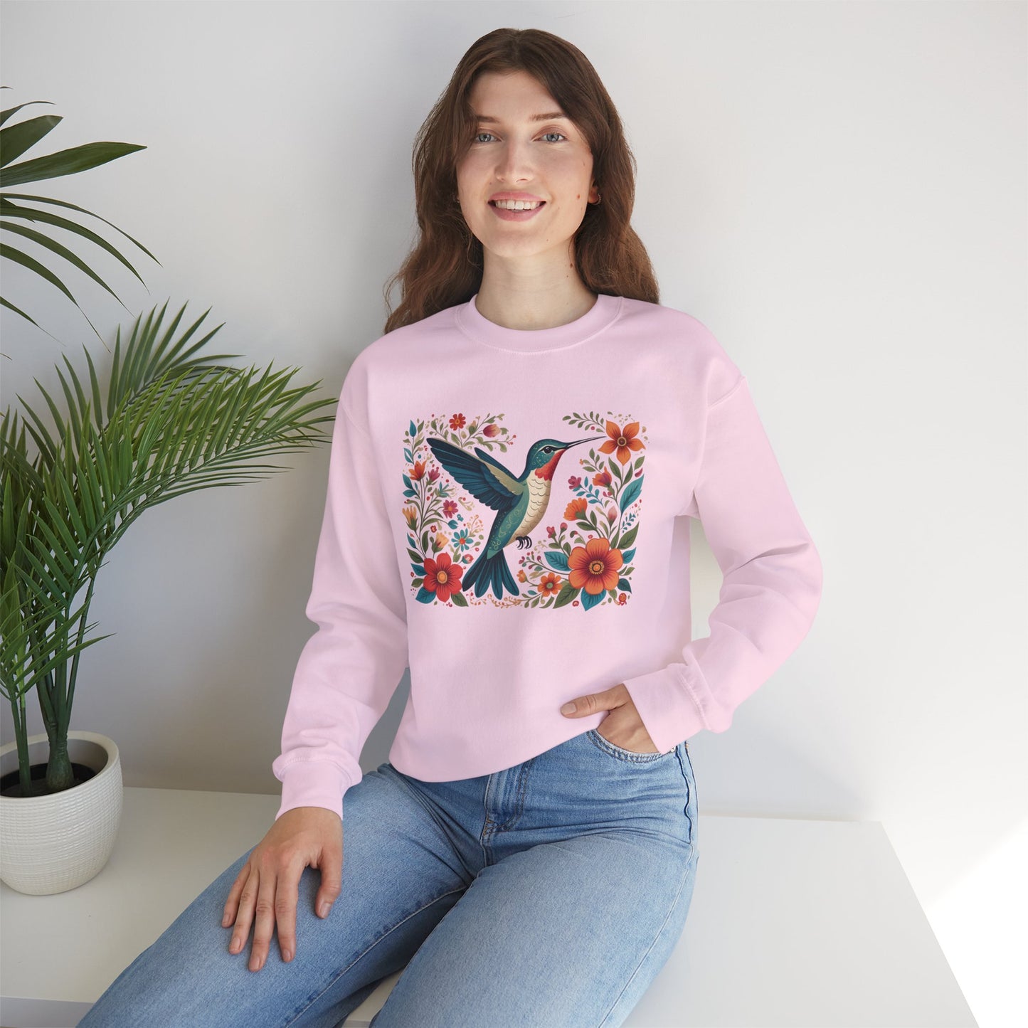 Hummingbird In Bloom Graphic Unisex Crewneck Sweatshirt