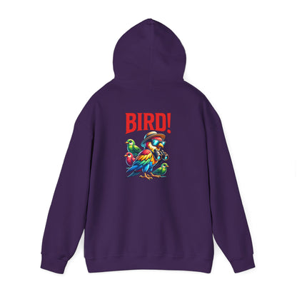 The Nerdy Birder - "Bird!" Back Design Unisex Hoodie - Cozy Sweatshirt for Nature Lovers