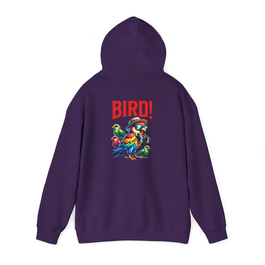 The Nerdy Birder - "Bird!" Back Design Unisex Hoodie - Cozy Sweatshirt for Nature Lovers