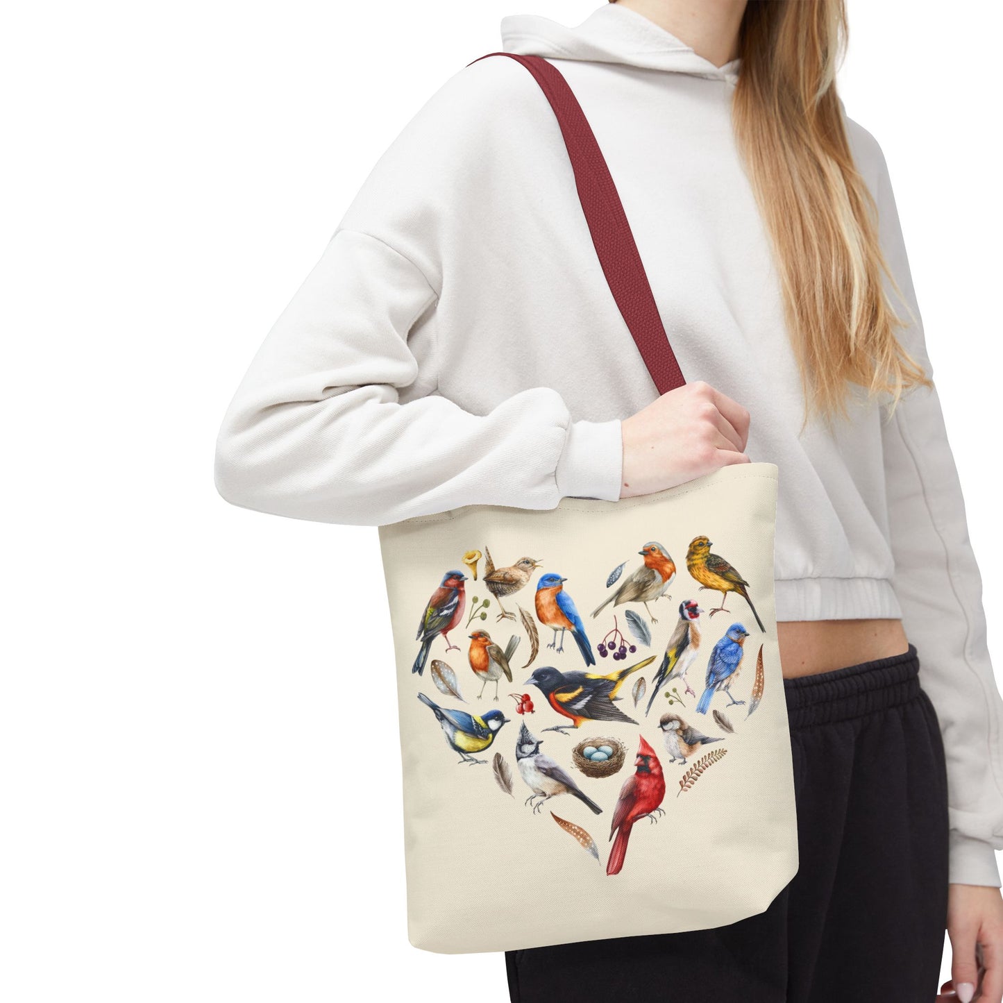 Heart of Birds Tote Bag - Natural color - Heart Design for Nature Enthusiasts