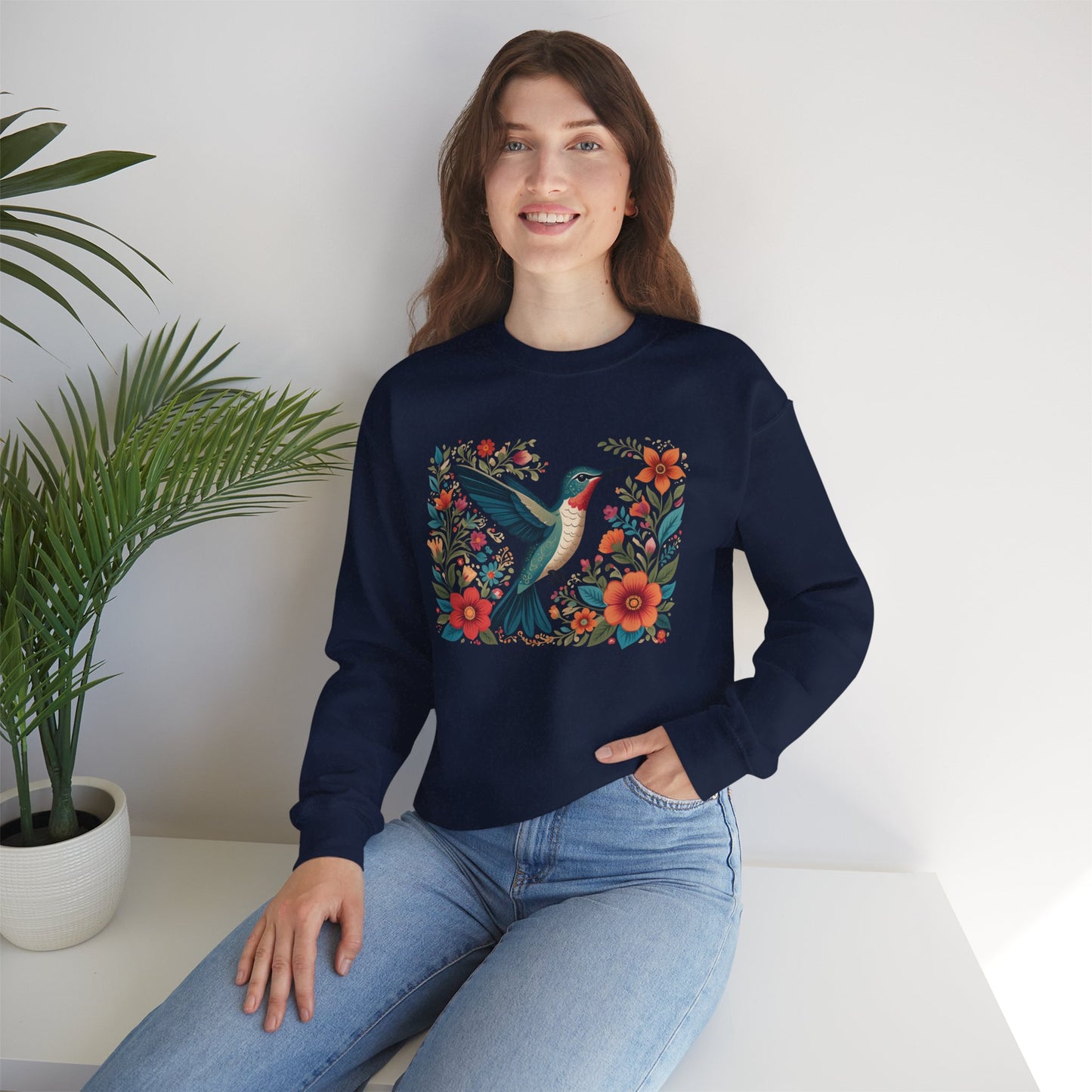 Hummingbird In Bloom Graphic Unisex Crewneck Sweatshirt