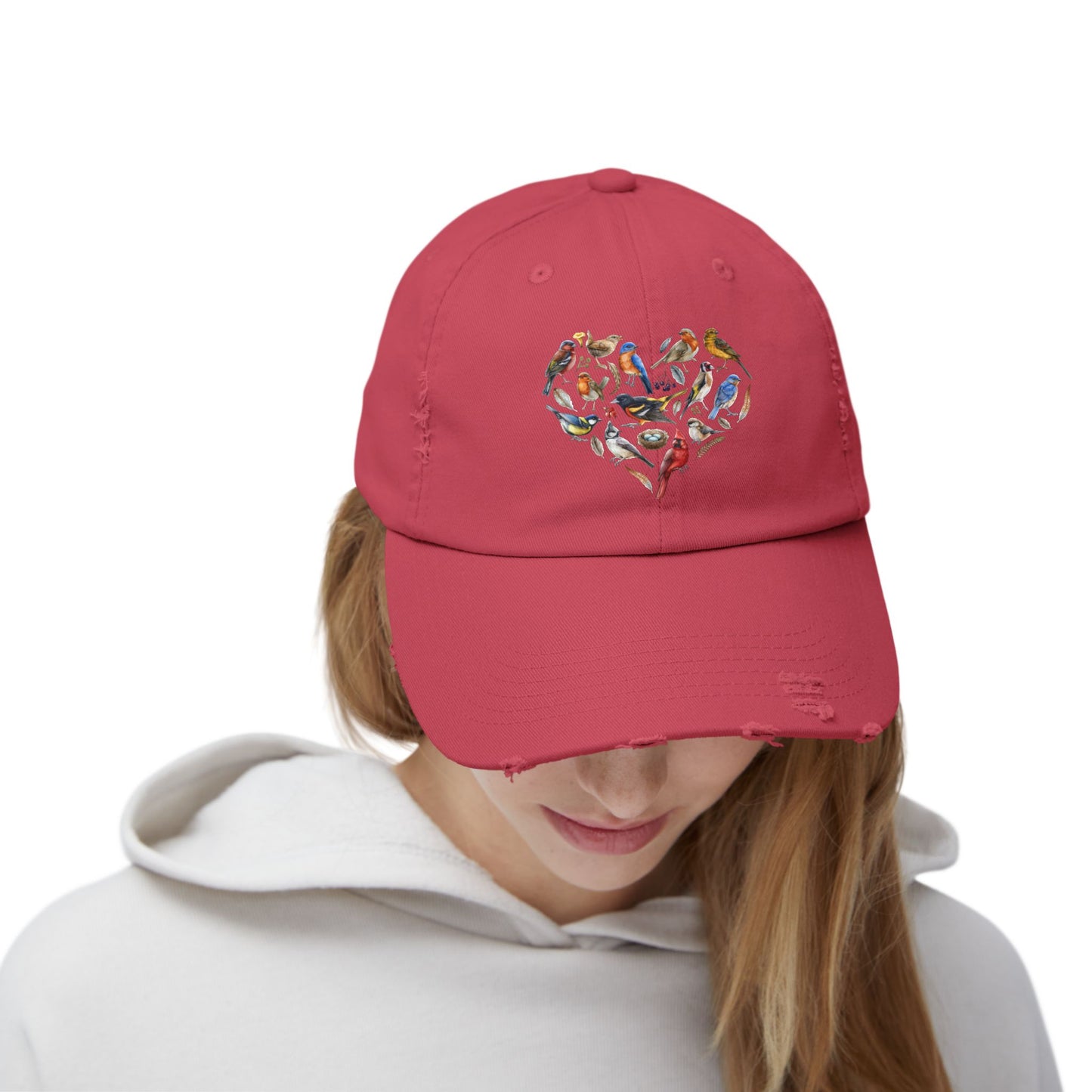 The Nerdy Birder Bird Heart Vintage Style Hat - Unisex Distressed Cap