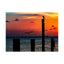 Scenic Matte Horizontal Poster - Serene Sunset with Pelicans and Wind Turbines