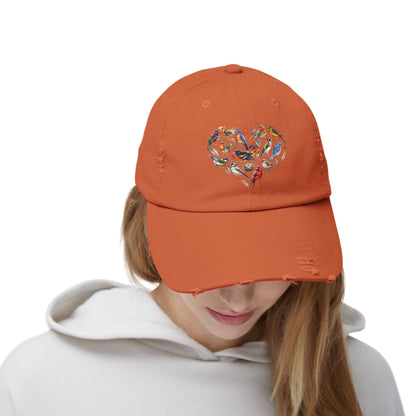 The Nerdy Birder Bird Heart Vintage Style Hat - Unisex Distressed Cap