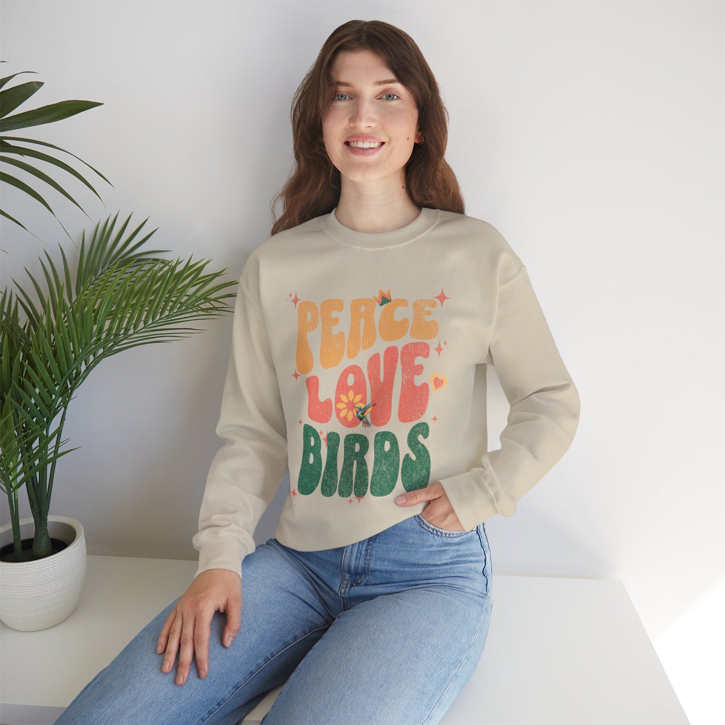 Peace Love Birds Crewneck Sweatshirt - Unisex Cozy Fashion for Nature Lovers
